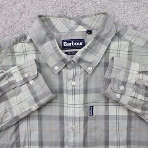Barbour Flannel Shirt Mens XL Gray Plaid Tailored Fit Cotton L/S Button Down
